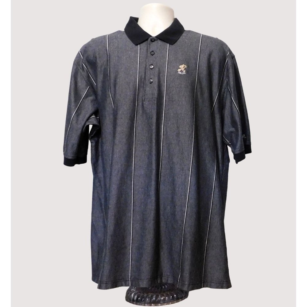 Slazenger Dallas Logo Polo Shirt Mens XL Black White Striped Button Up Golf Wear